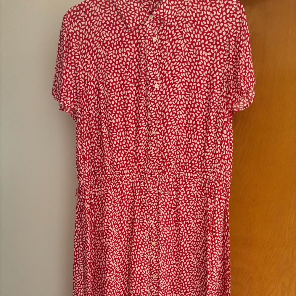 Talbots Red & White Spotted Button-Front Midi Shirtdress - Size 12